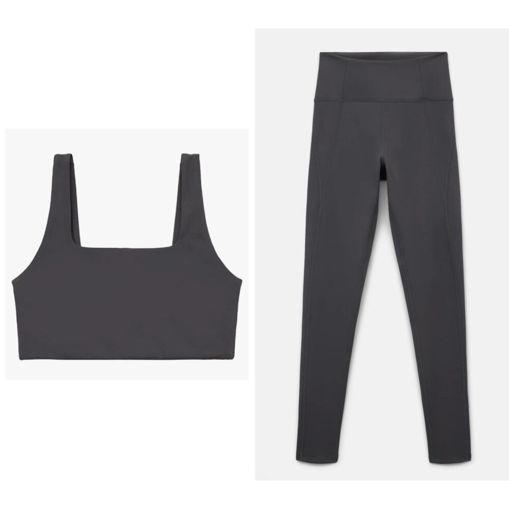 Girlfriend Collective Moon Gray Compression Sports Bra & Leggings Set XS